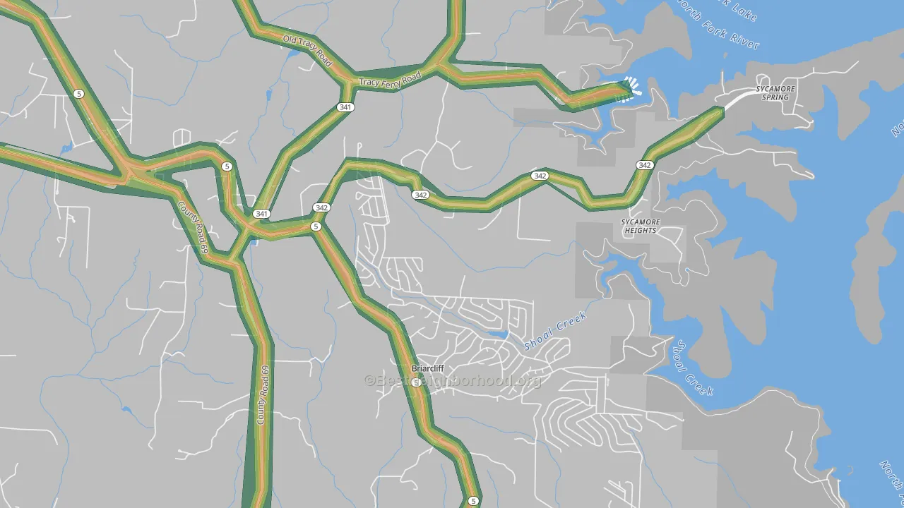 Briarcliff, AR Map of Noise Levels in Briarcliff