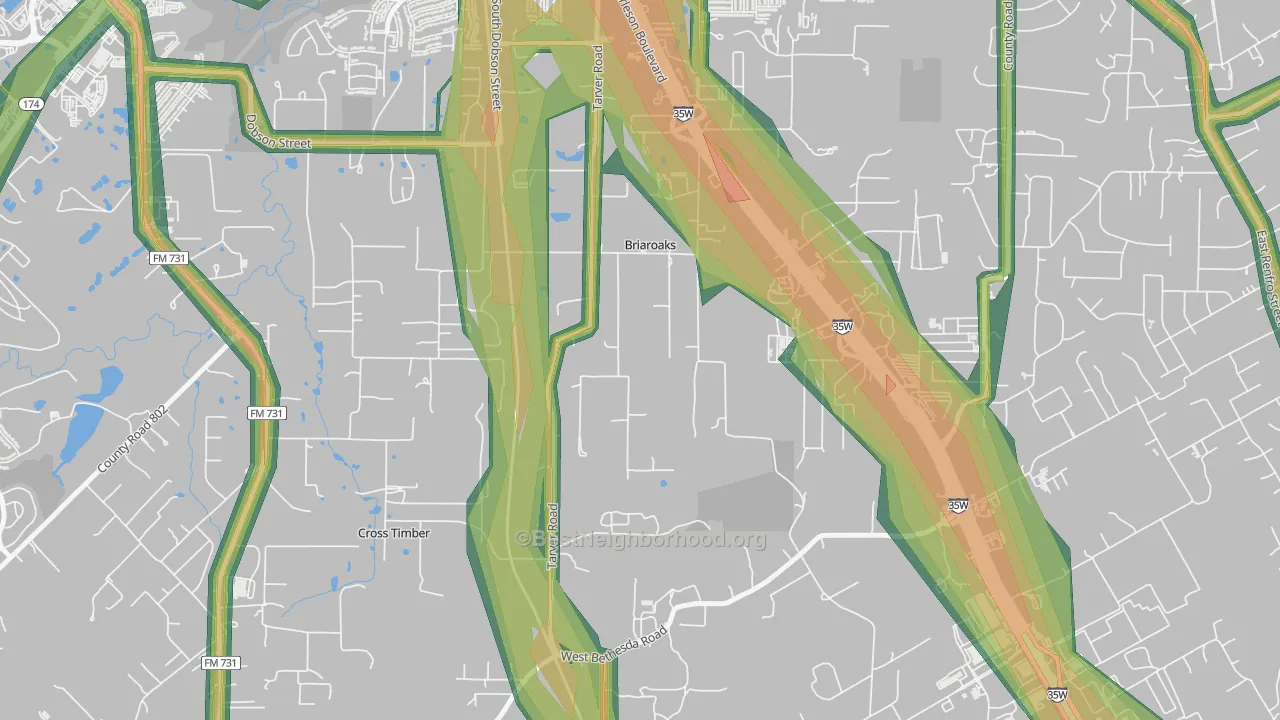Briaroaks, TX Map of Noise Levels in Briaroaks