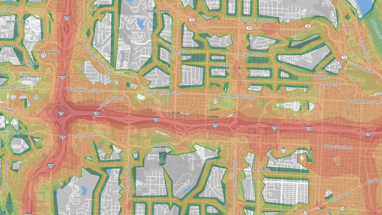 Briarwood, Little Rock, AR Map of Noise Levels in Briarwood