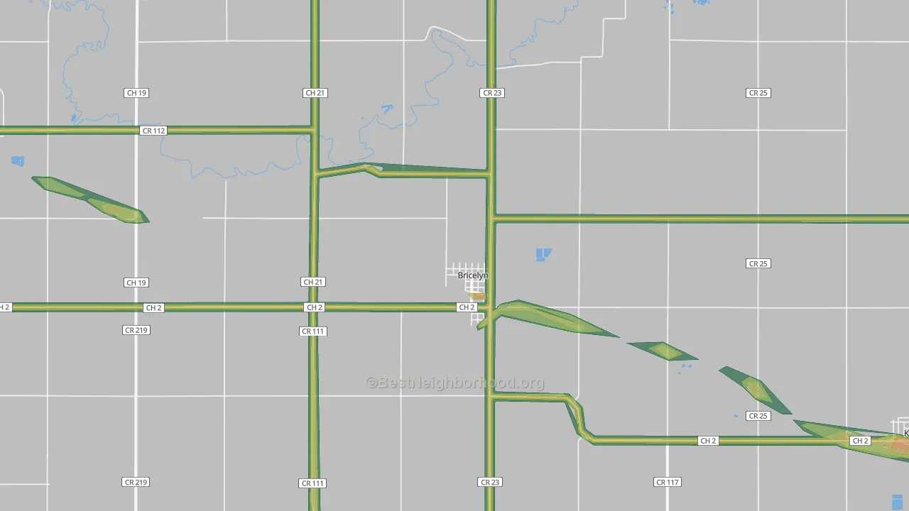 Bricelyn, MN Map of Noise Levels in Bricelyn