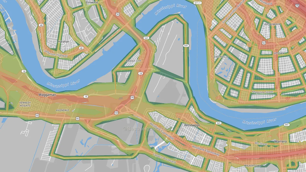 Bridge City, LA Map of Noise Levels in Bridge City