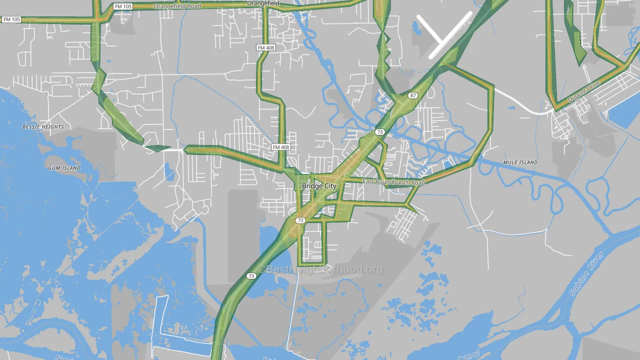 Bridge City, TX Map of Noise Levels in Bridge City