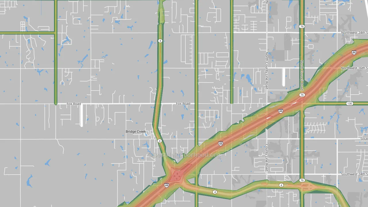 Bridge Creek, OK Map of Noise Levels in Bridge Creek