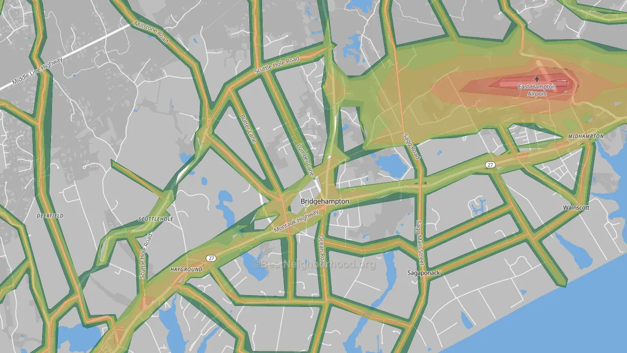 Bridgehampton, NY Map of Noise Levels in Bridgehampton