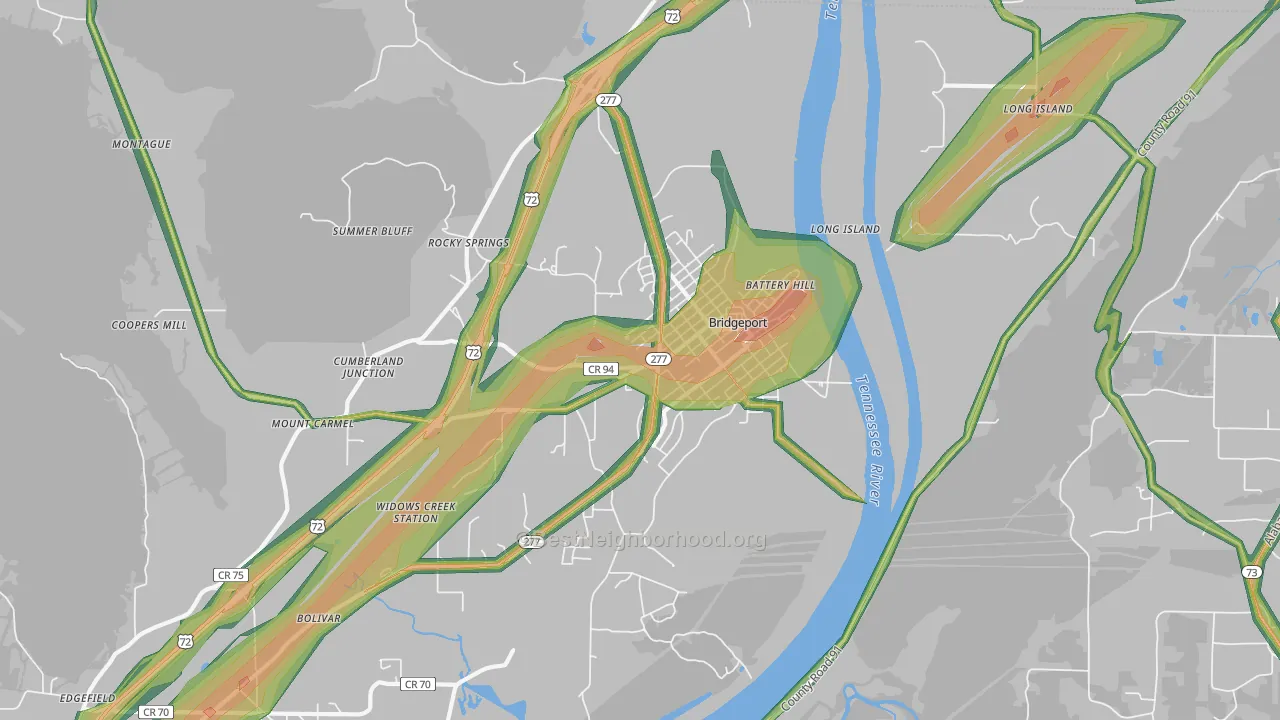 Bridgeport, AL Map of Noise Levels in Bridgeport