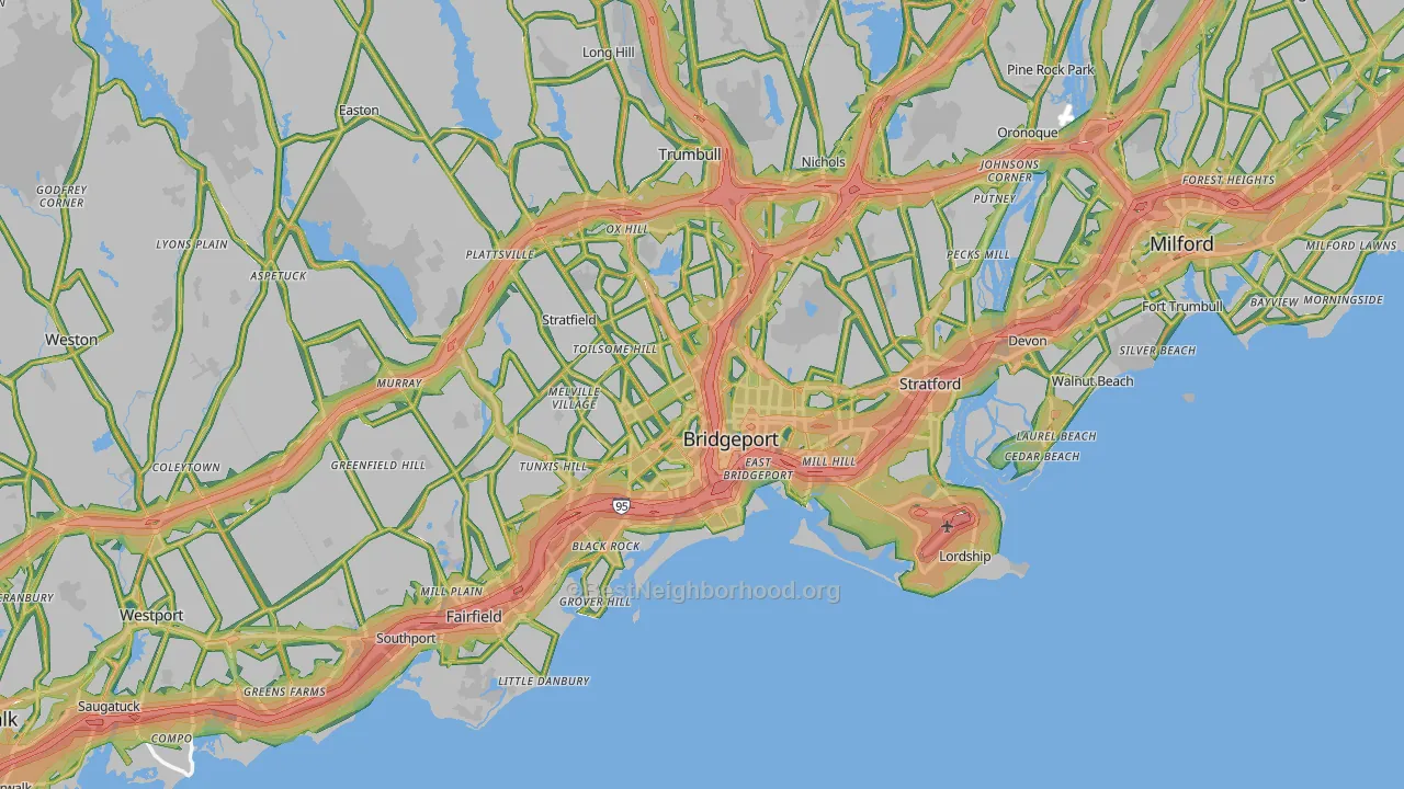 Bridgeport, CT Map of Noise Levels in Bridgeport