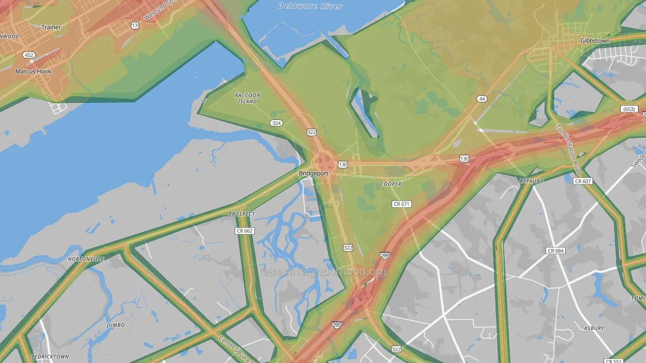 Bridgeport, NJ Map of Noise Levels in Bridgeport