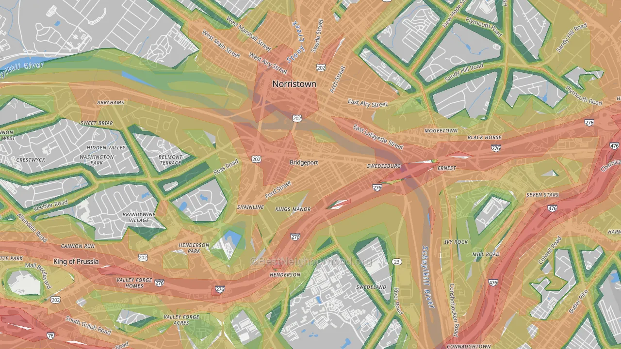 Bridgeport, PA Map of Noise Levels in Bridgeport