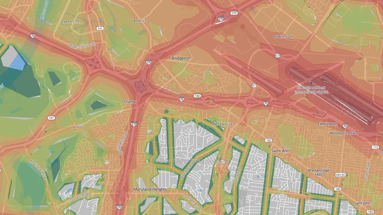 Bridgeton, MO Map of Noise Levels in Bridgeton