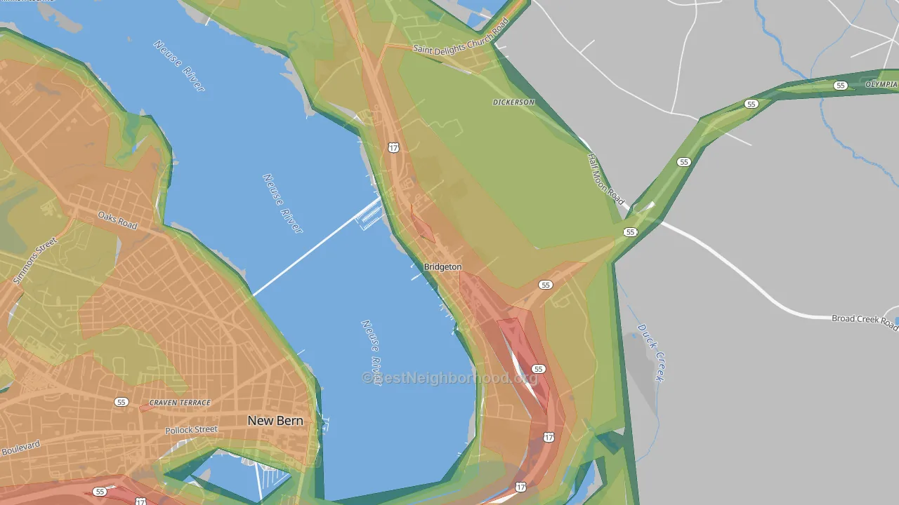 Bridgeton, NC Map of Noise Levels in Bridgeton