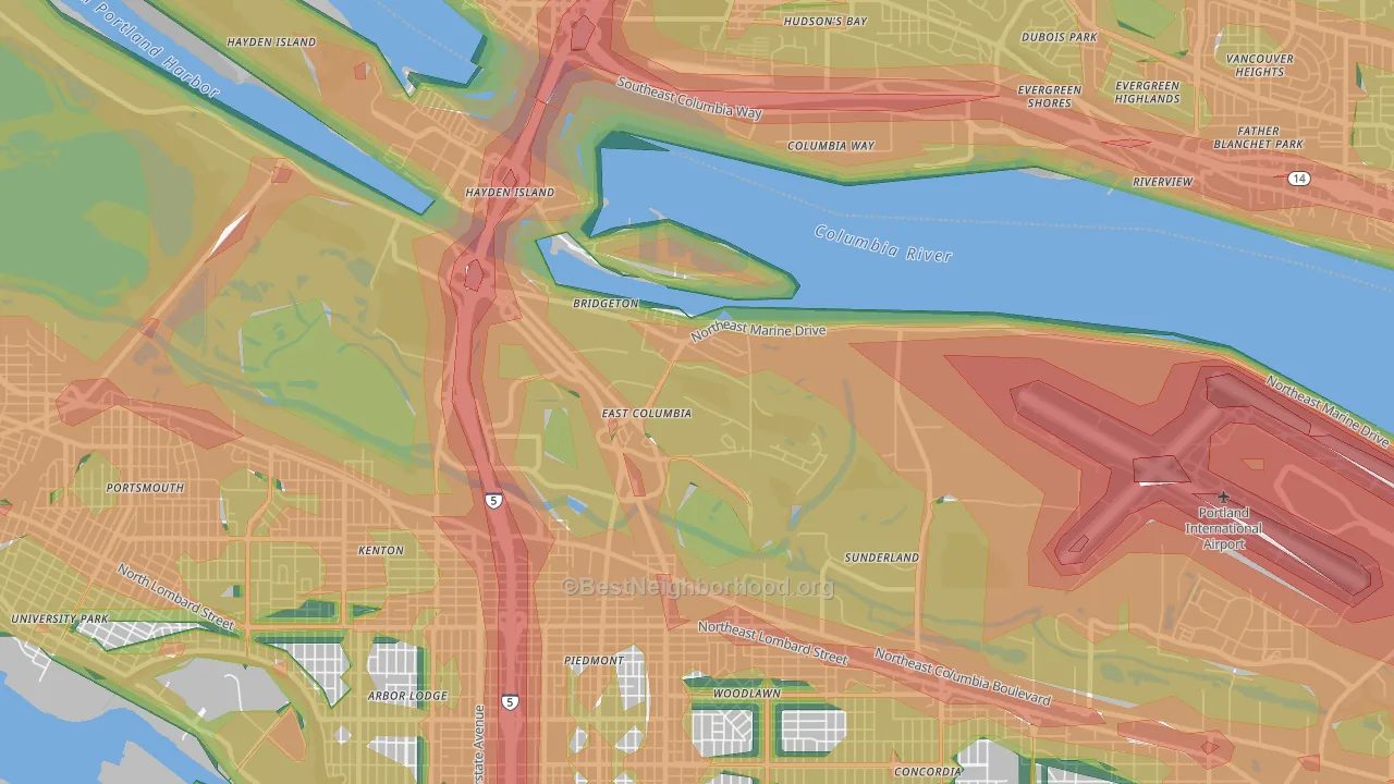 Bridgeton, Portland, OR Map of Noise Levels in Bridgeton