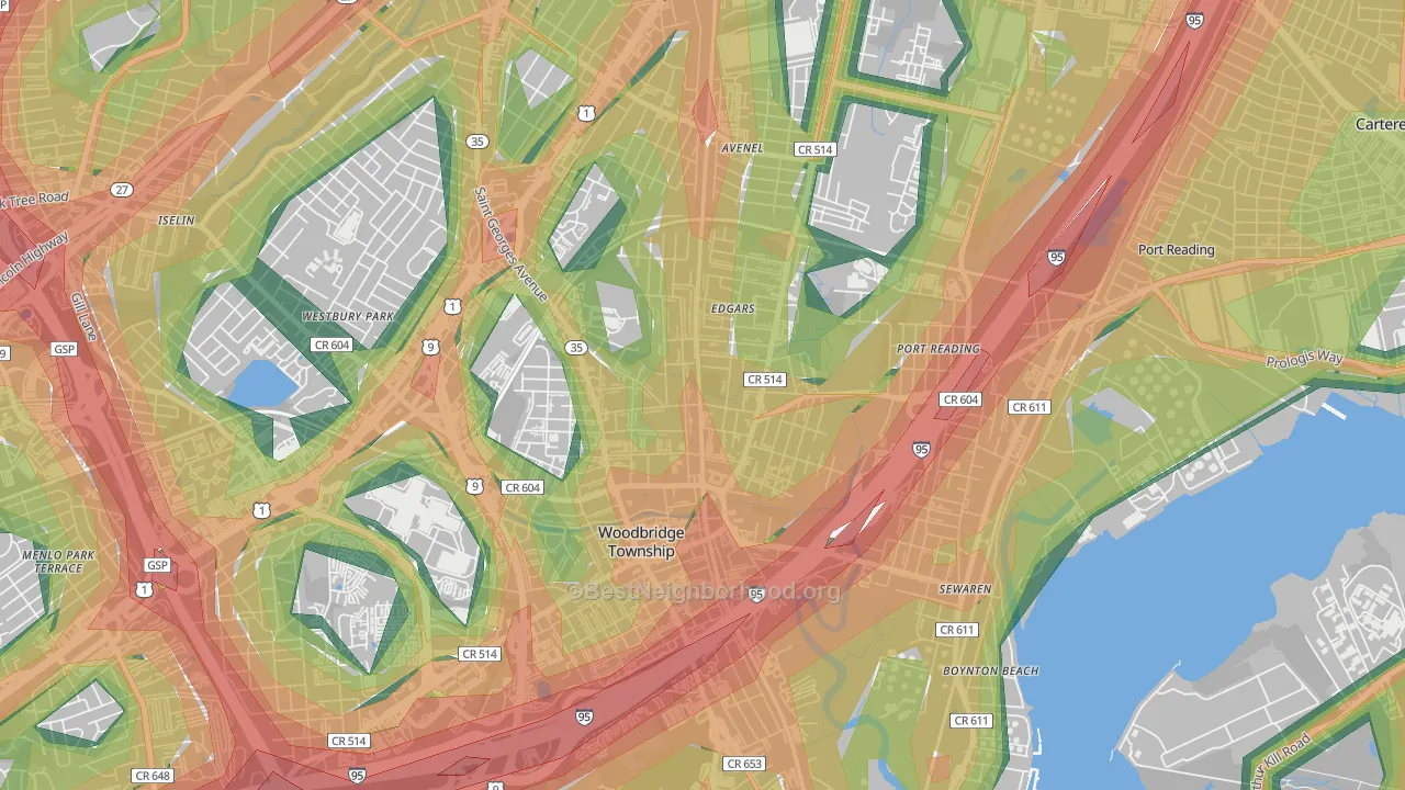 Bridgeton, Woodbridge, NJ Map of Noise Levels in Bridgeton