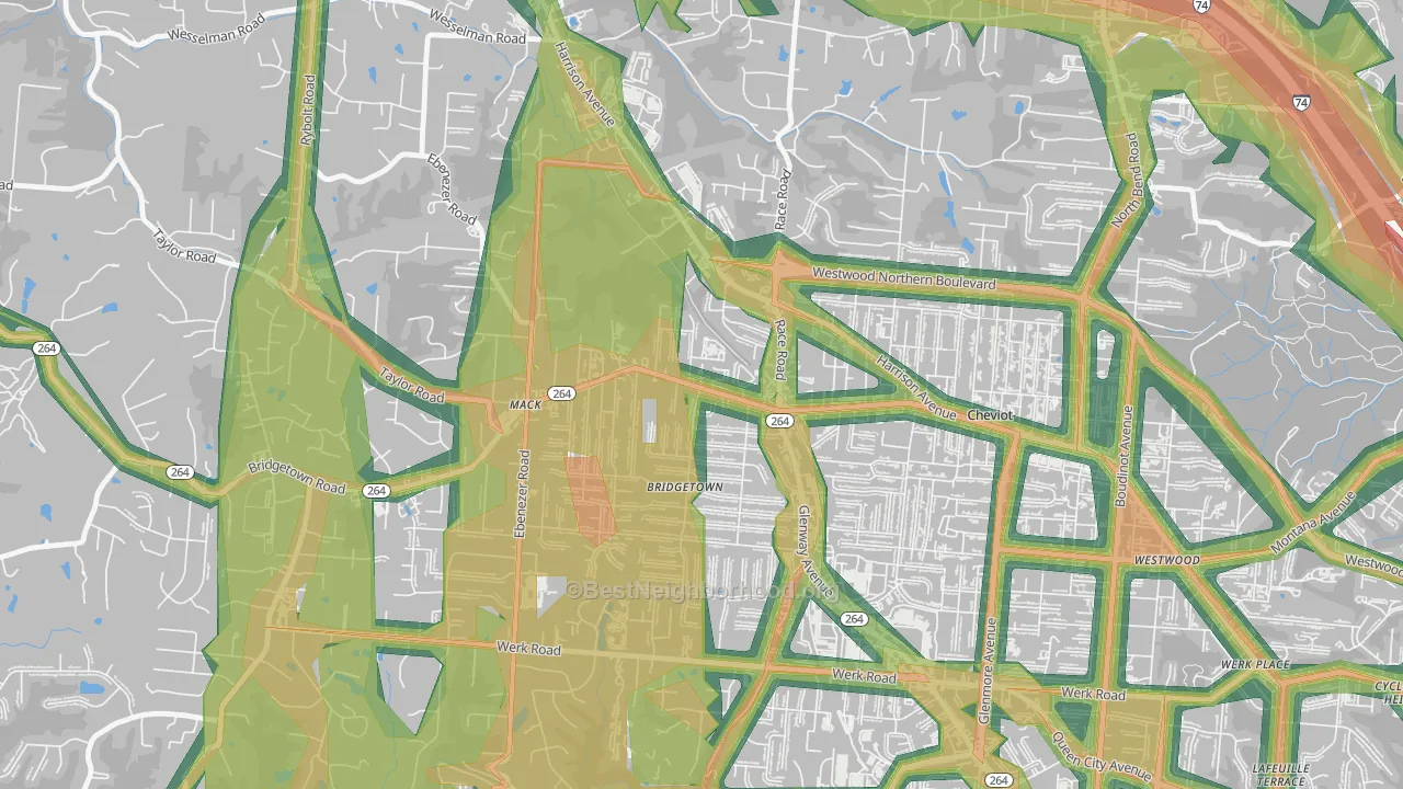 Bridgetown North, Cincinnati, OH Map of Noise Levels in Bridgetown North