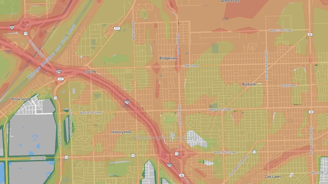 Bridgeview, IL Map of Noise Levels in Bridgeview