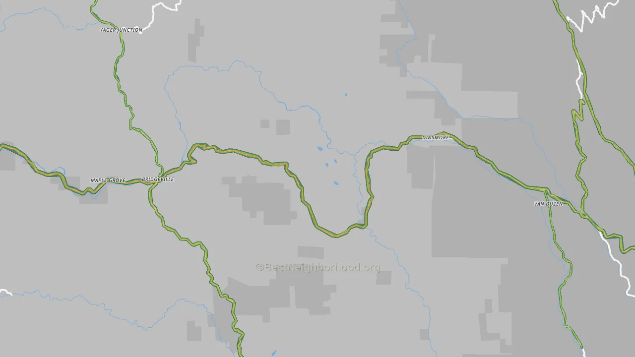 Bridgeville, CA Map of Noise Levels in Bridgeville