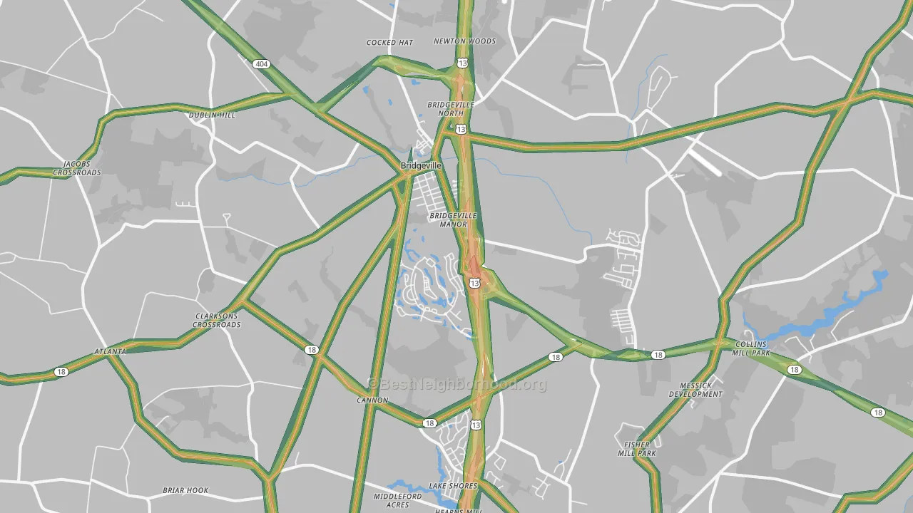 Bridgeville, DE Map of Noise Levels in Bridgeville