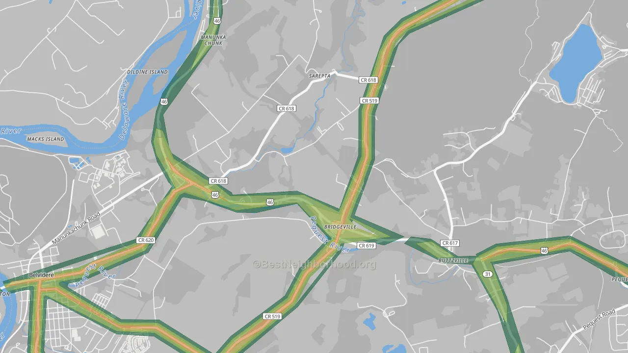 Bridgeville, NJ Map of Noise Levels in Bridgeville