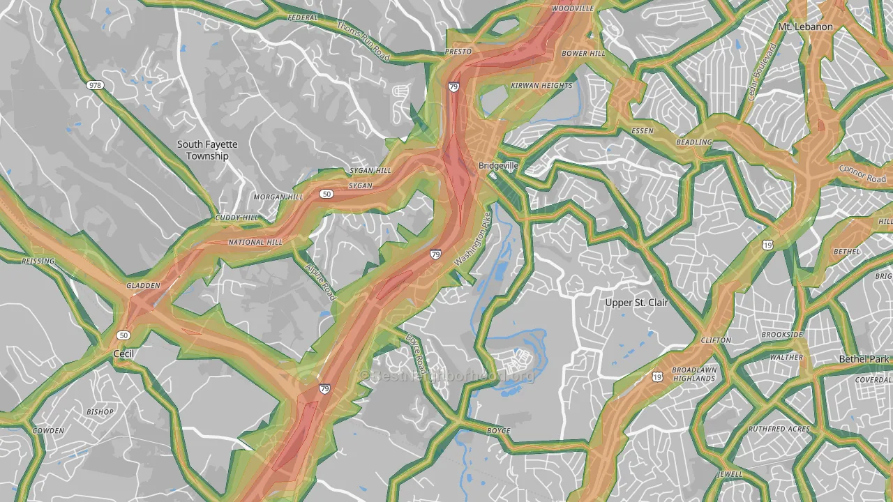 Bridgeville, PA Map of Noise Levels in Bridgeville