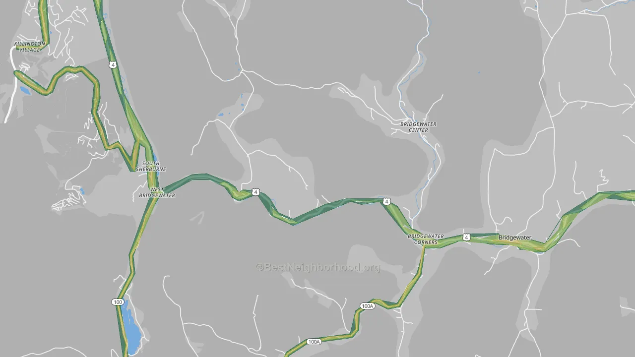 Bridgewater Corners, VT Map of Noise Levels in Bridgewater Corners