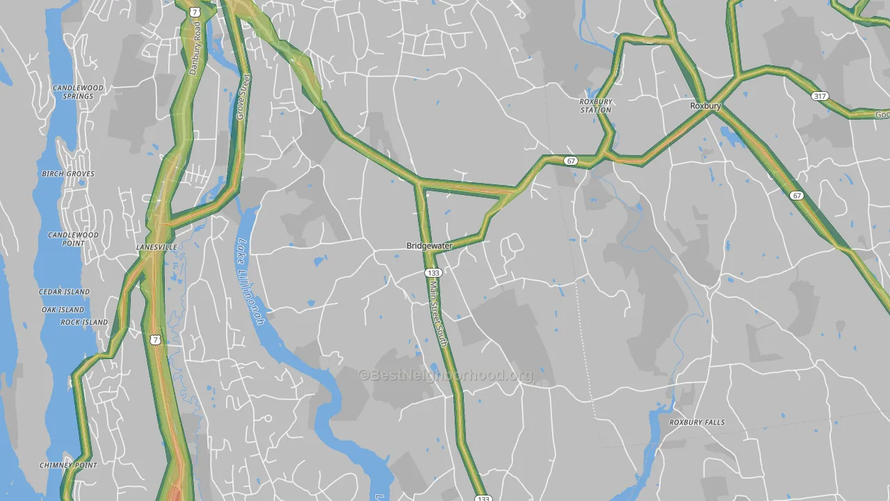 Bridgewater, CT Map of Noise Levels in Bridgewater