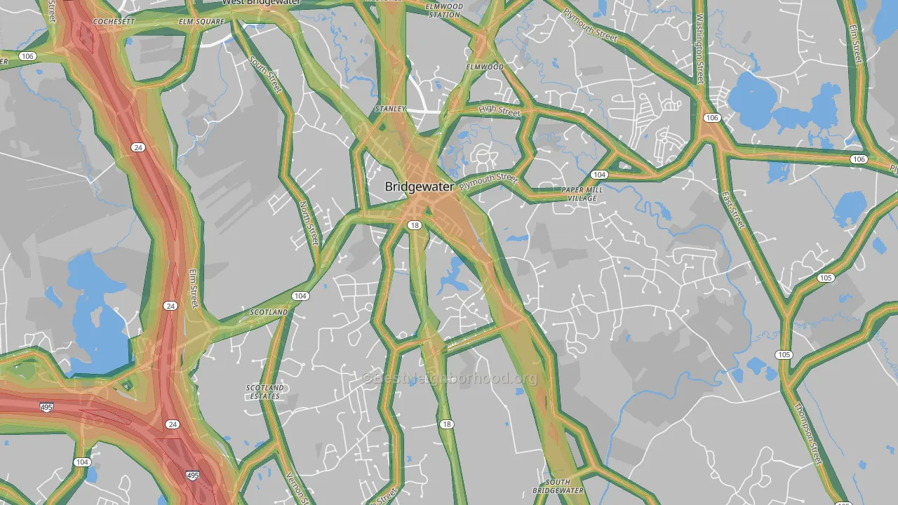Bridgewater, MA Map of Noise Levels in Bridgewater
