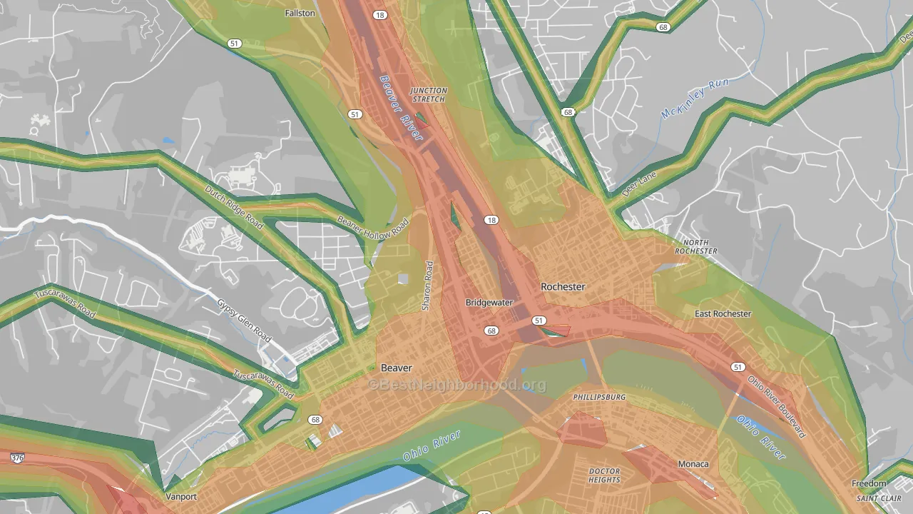 Bridgewater, PA Map of Noise Levels in Bridgewater