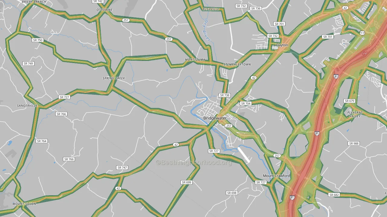 Bridgewater, VA Map of Noise Levels in Bridgewater