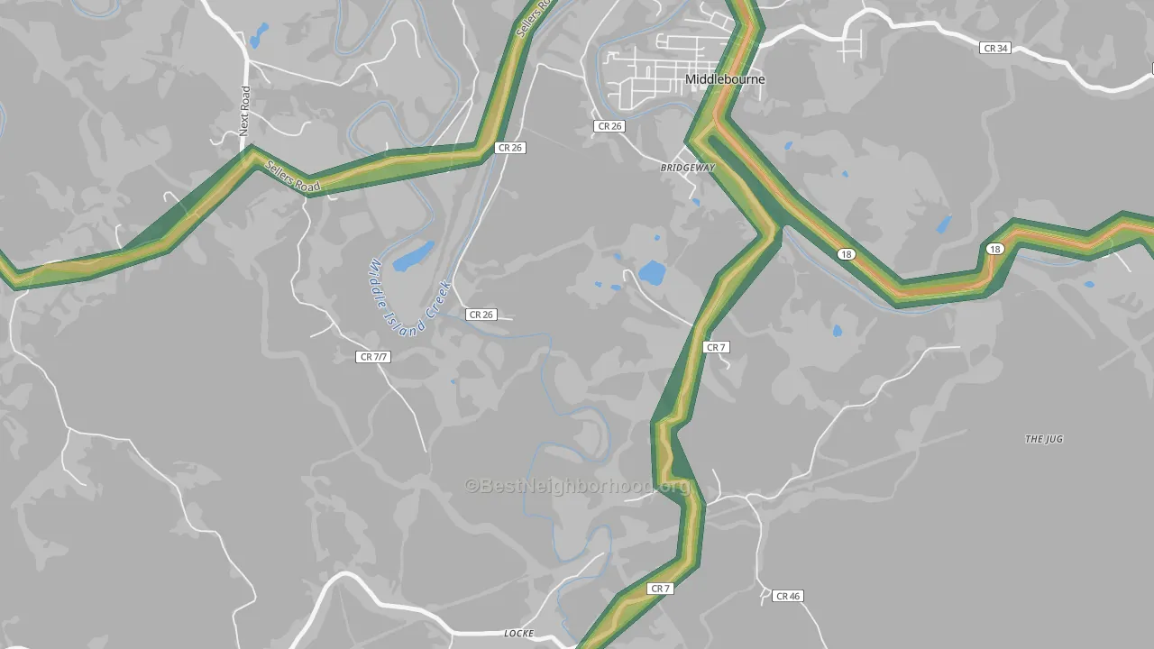 Bridgeway, WV Map of Noise Levels in Bridgeway