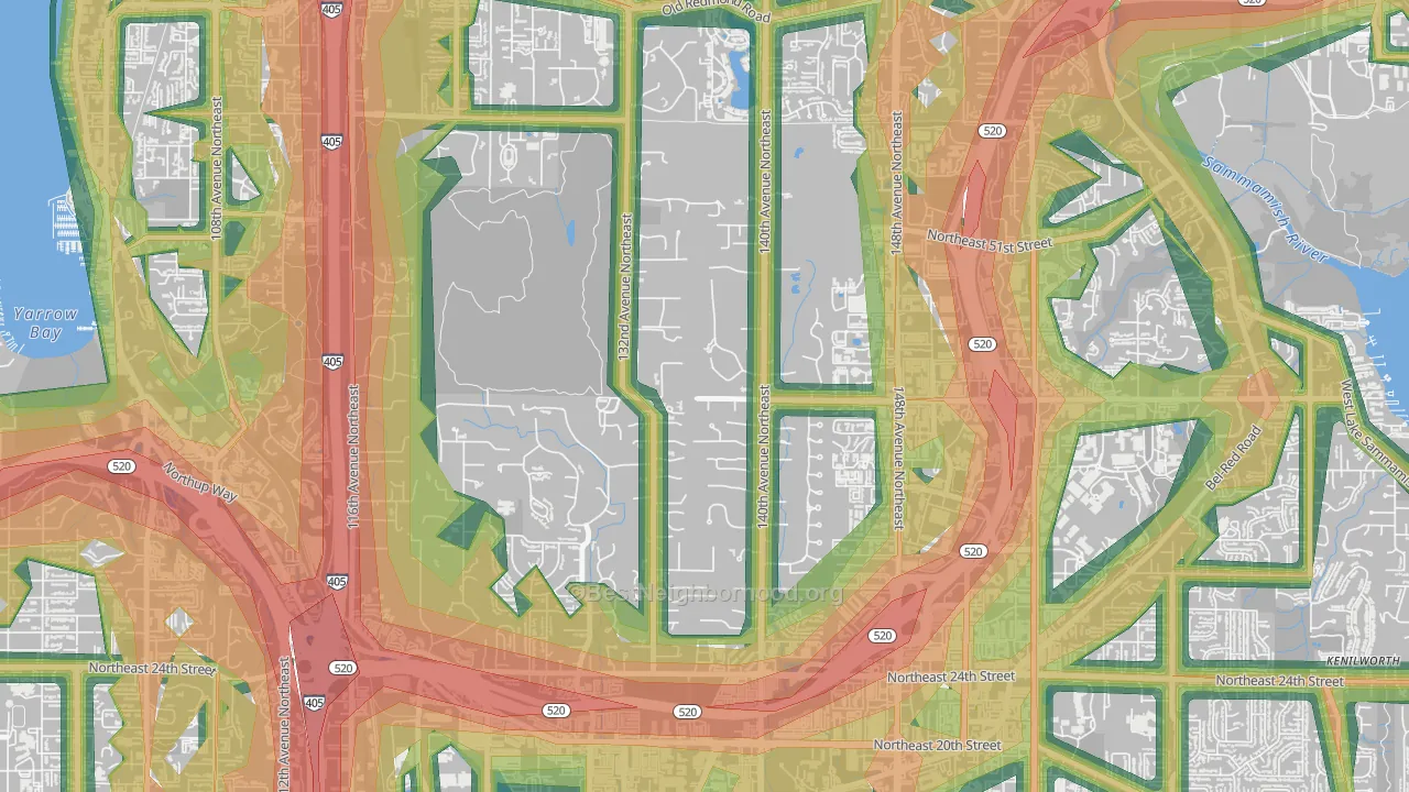 Bridle Trails, Bellevue, WA Map of Noise Levels in Bridle Trails