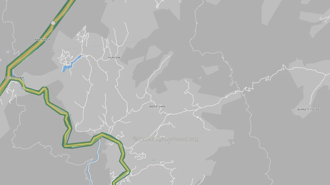 Briertown, NC Map of Noise Levels in Briertown