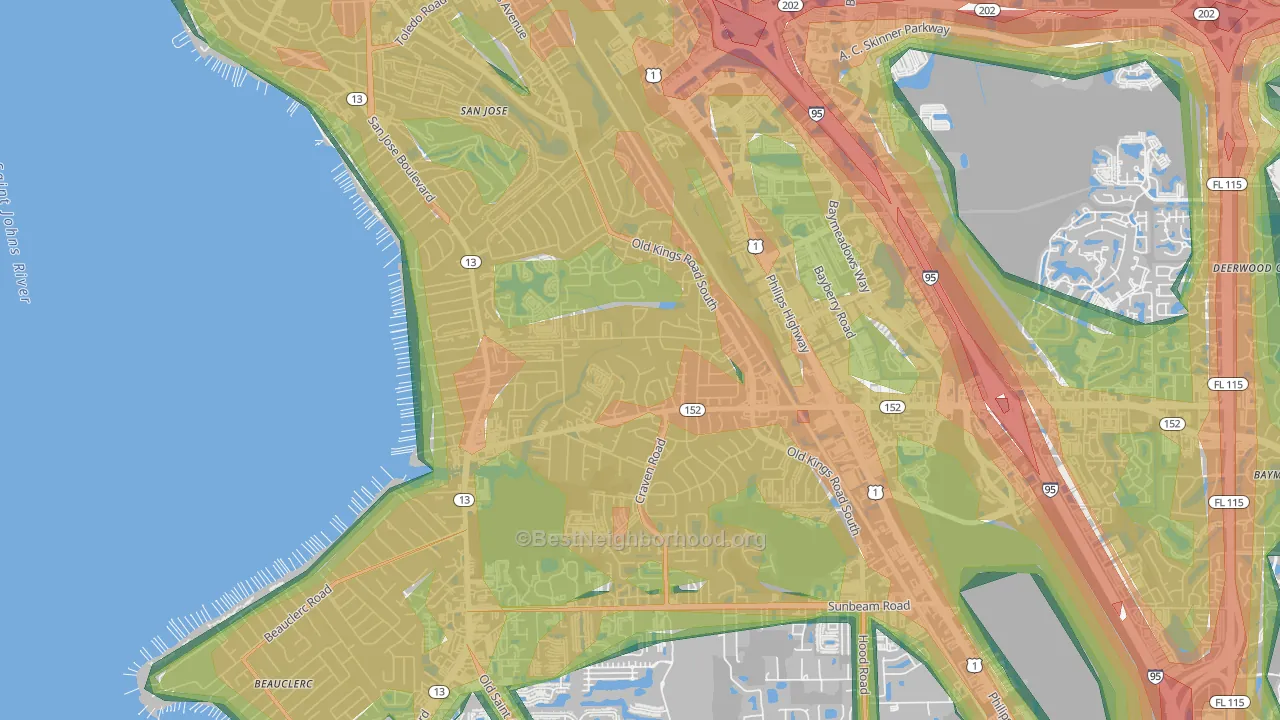 Brierwood, Jacksonville, FL Map of Noise Levels in Brierwood