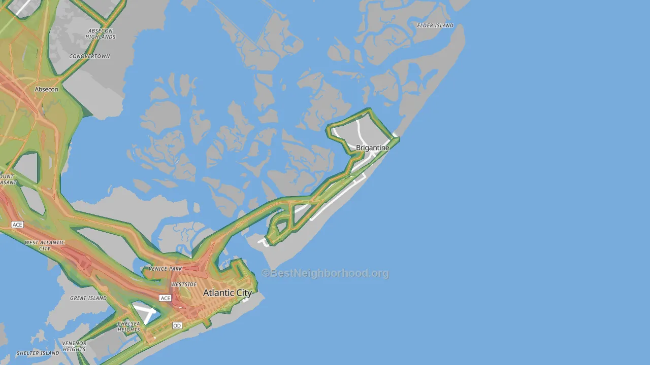 Brigantine, NJ Map of Noise Levels in Brigantine
