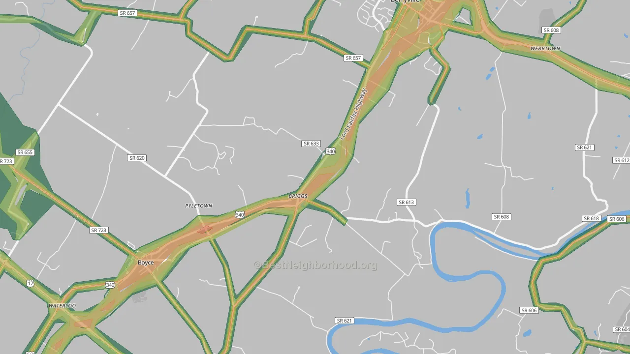 Briggs, VA Map of Noise Levels in Briggs