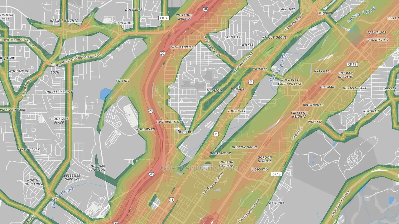 Brighton, AL Map of Noise Levels in Brighton