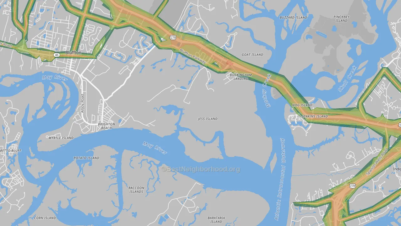 Brighton Beach, SC Map of Noise Levels in Brighton Beach