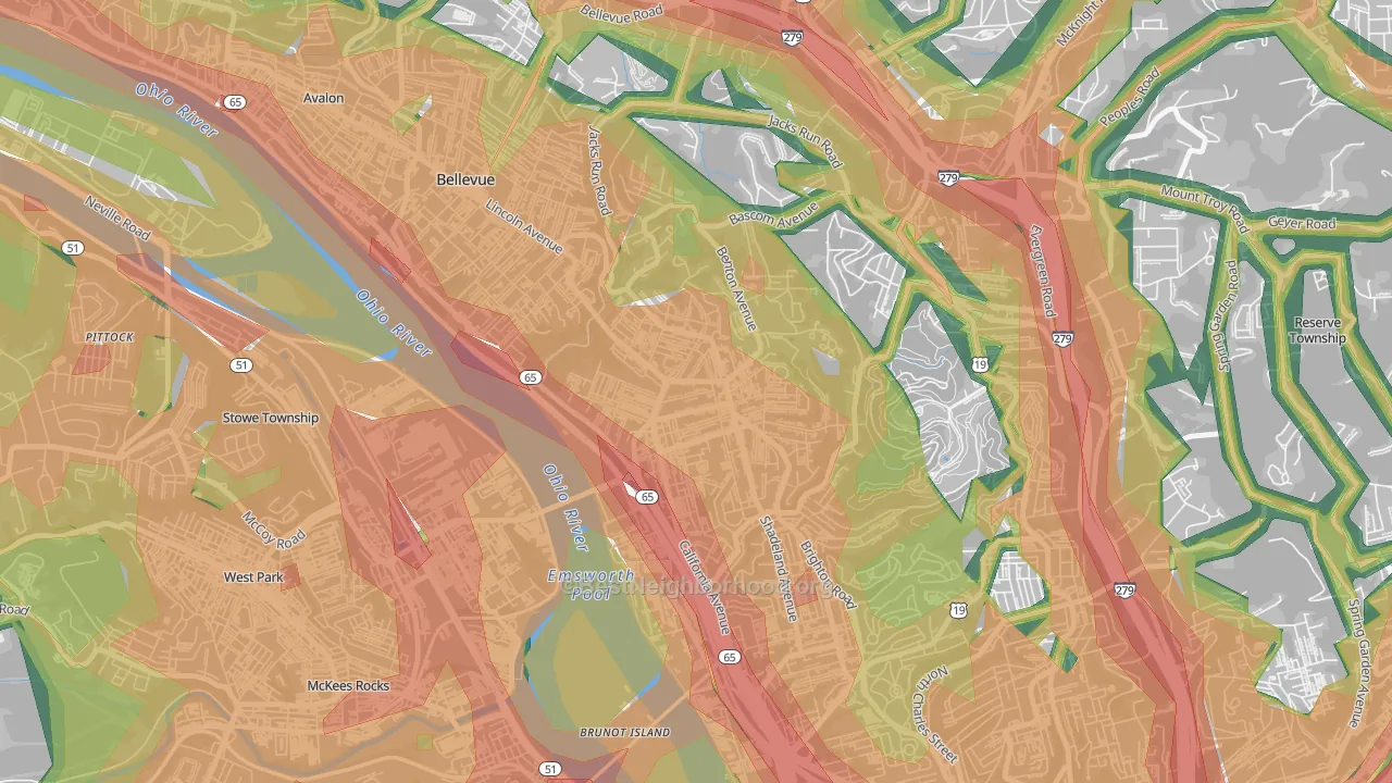 Brighton Heights, Pittsburgh, PA Map of Noise Levels in Brighton Heights