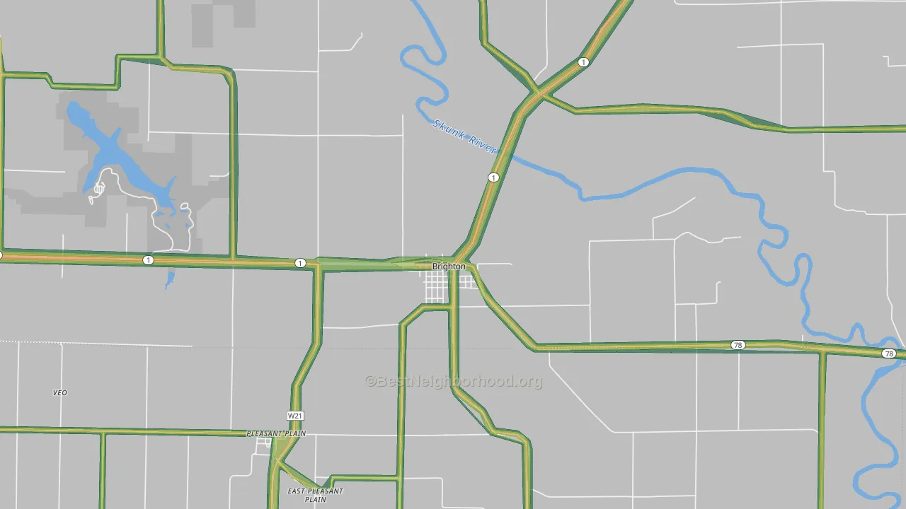 Brighton, IA Map of Noise Levels in Brighton