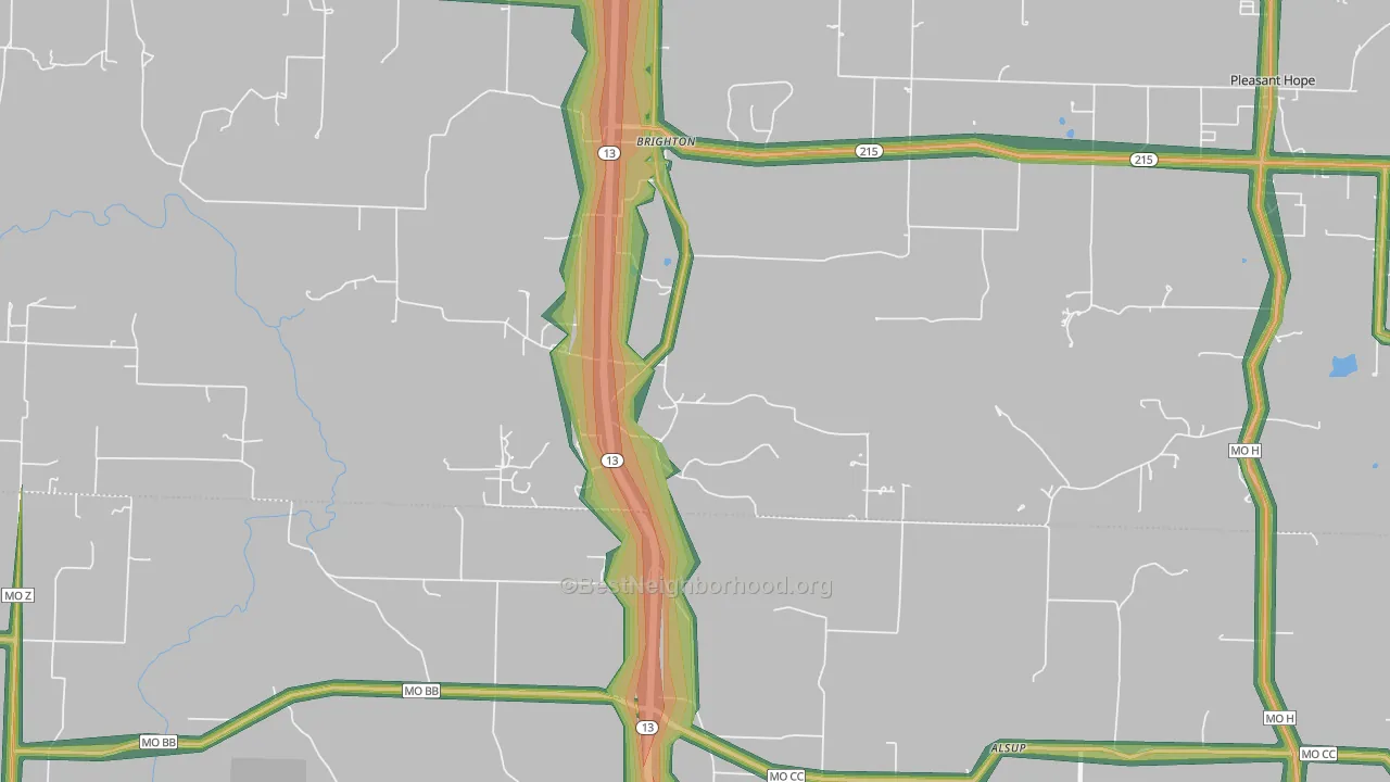 Brighton, MO Map of Noise Levels in Brighton