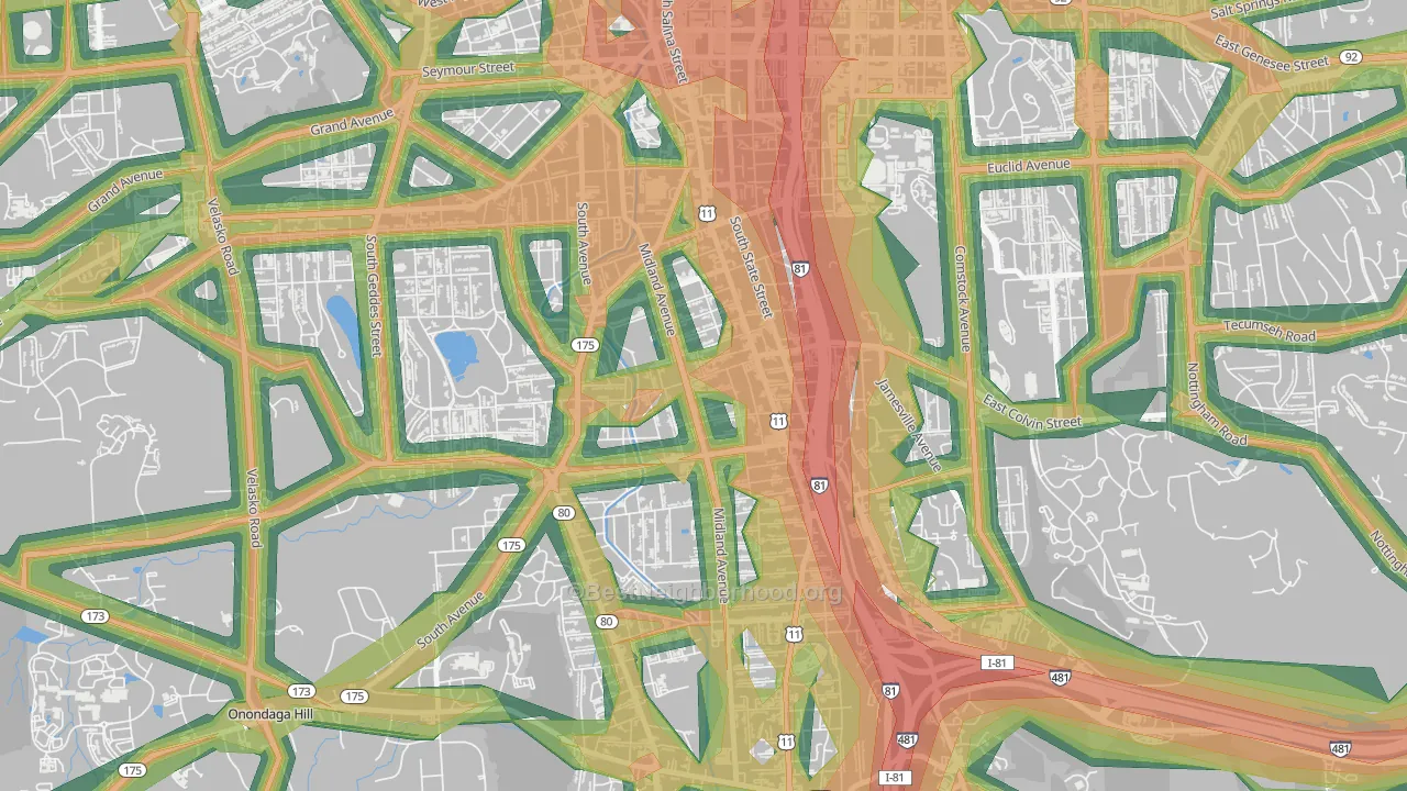 Brighton, Syracuse, NY Map of Noise Levels in Brighton