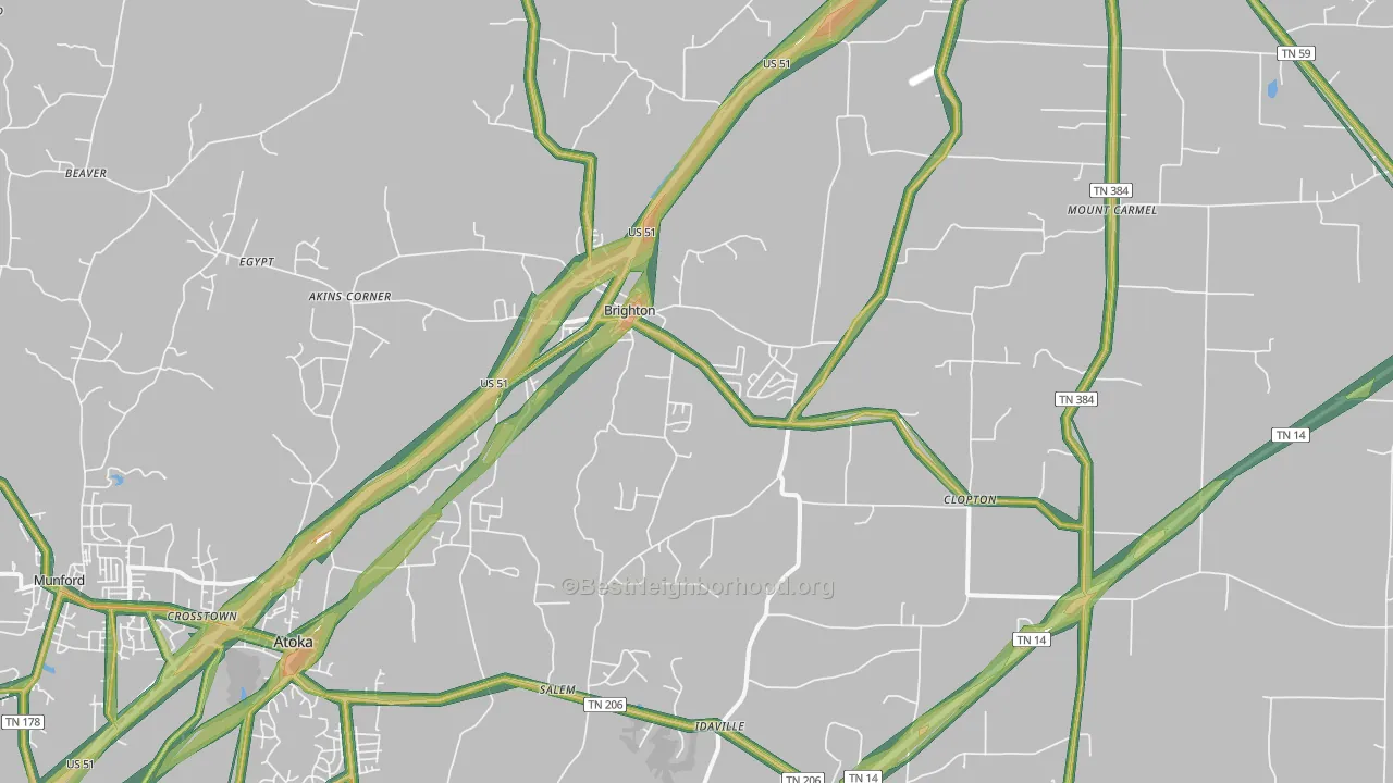 Brighton, TN Map of Noise Levels in Brighton