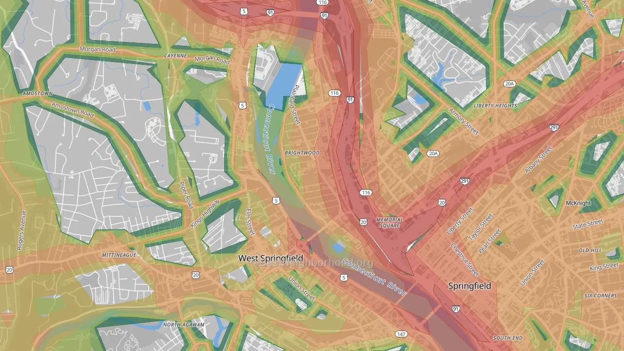 Brightwood, Springfield, MA Map of Noise Levels in Brightwood