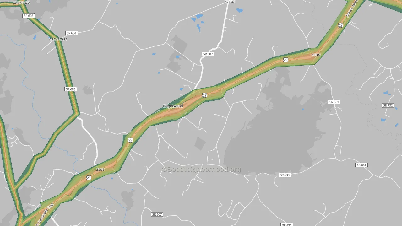 Brightwood, VA Map of Noise Levels in Brightwood