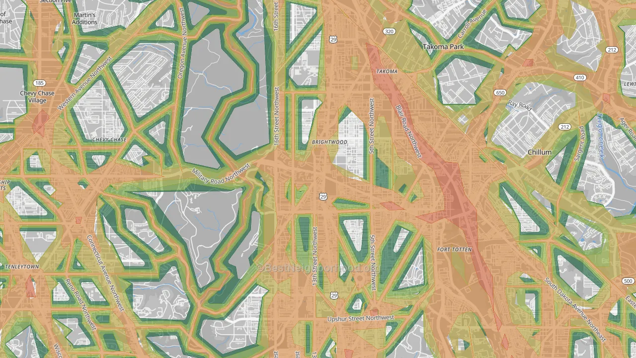 Brightwood, Washington, DC Map of Noise Levels in Brightwood