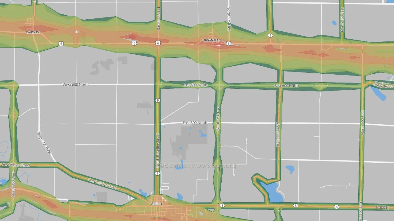 Brimfield, IN Map of Noise Levels in Brimfield