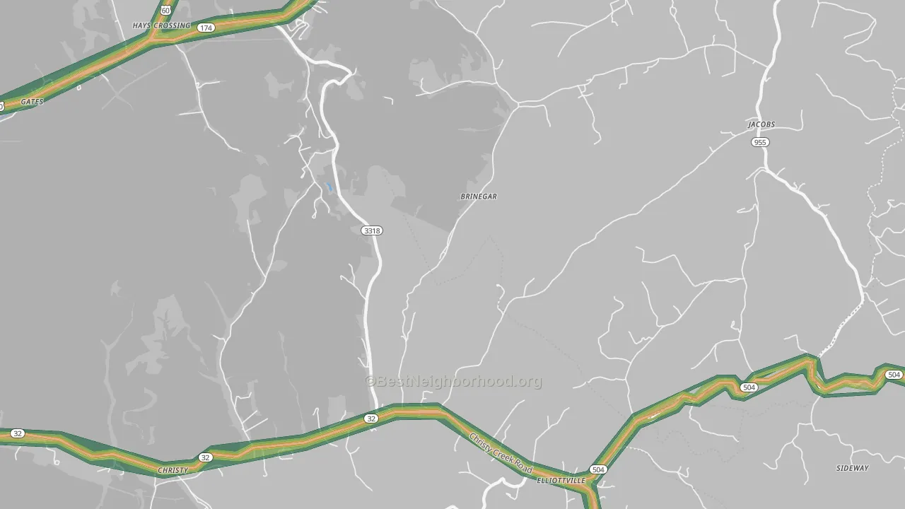 Brinegar, KY Map of Noise Levels in Brinegar