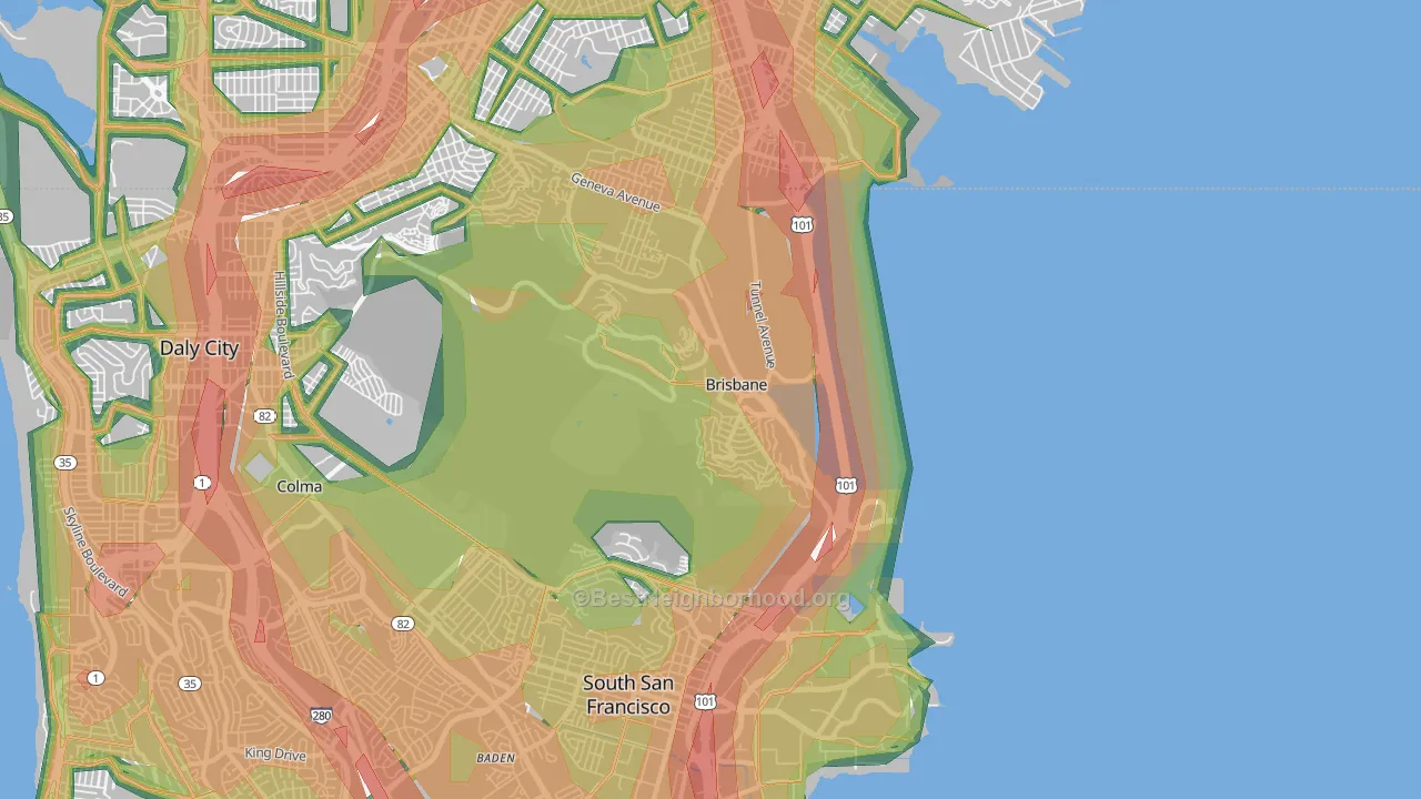 Brisbane, CA Map of Noise Levels in Brisbane