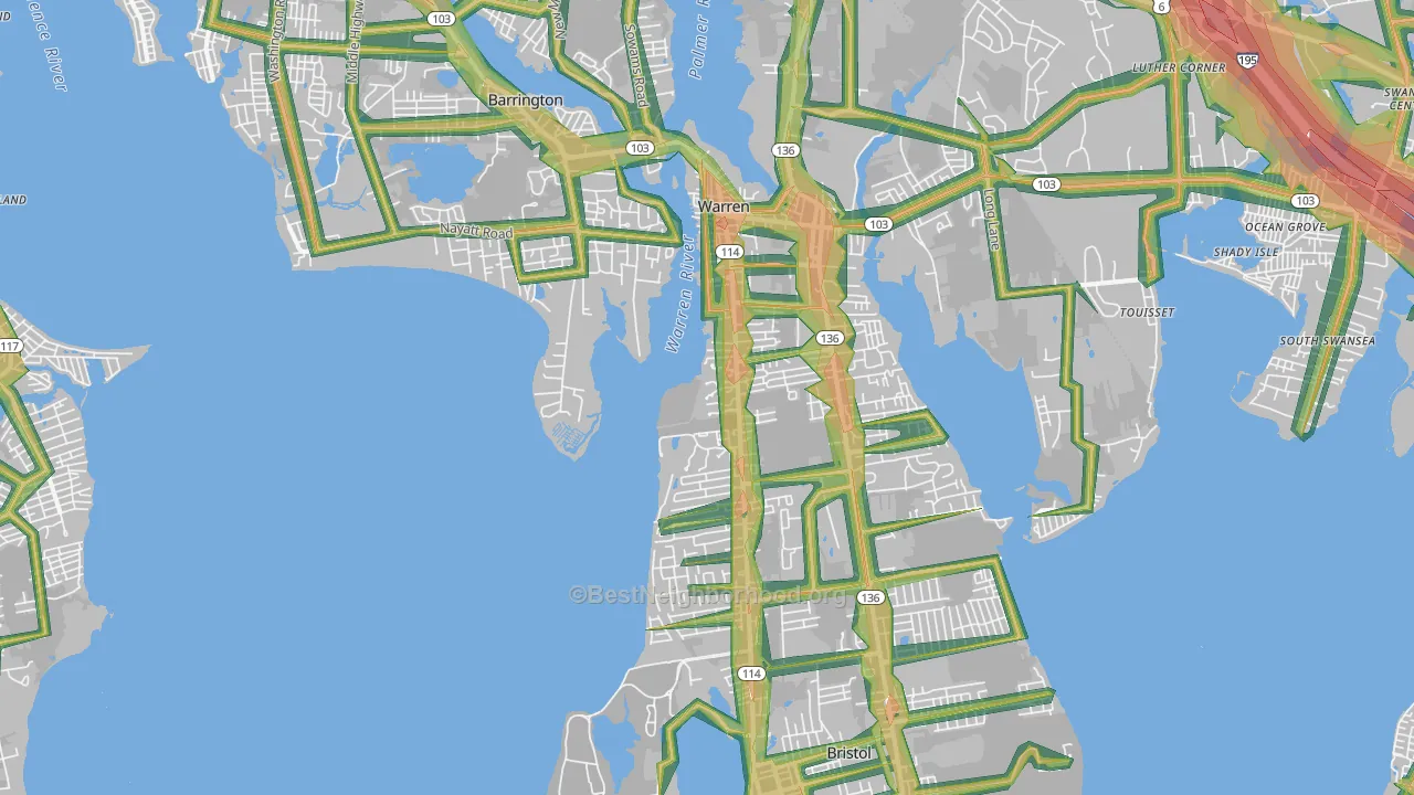 Bristol County, RI Map of Noise Levels in Bristol County
