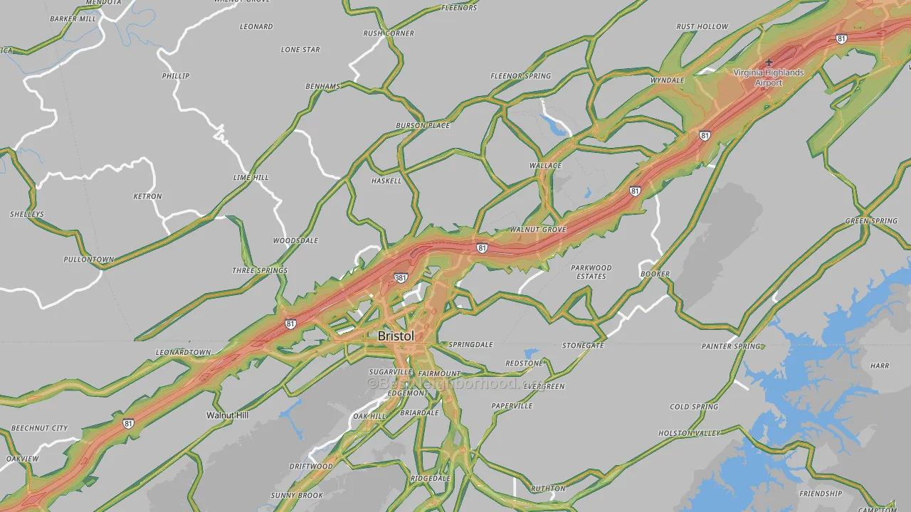 Bristol, VA Map of Noise Levels in Bristol