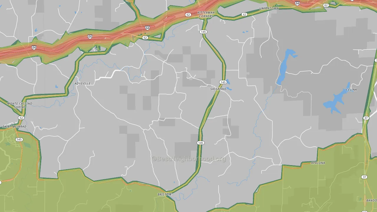 Bristow, IN Map of Noise Levels in Bristow