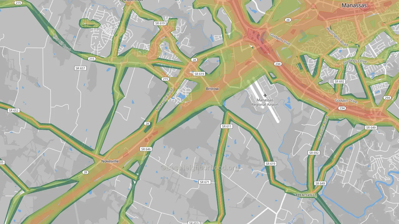 Bristow, VA Map of Noise Levels in Bristow